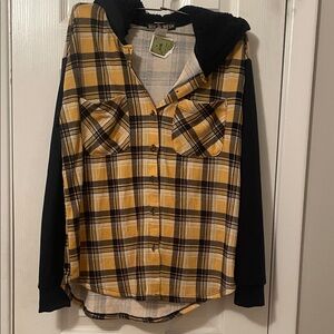 Yellow Plaid Button-Up Hoodie